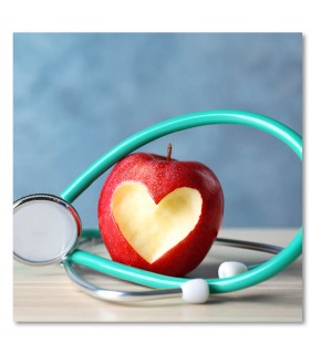 Cuadro sanidad manzana con corazon y estetoscopio