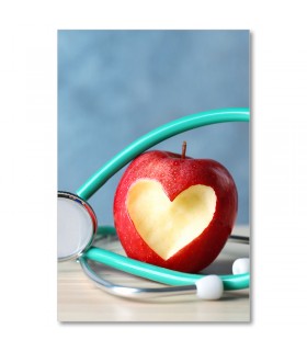 Cuadro sanidad manzana con corazon y estetoscopio