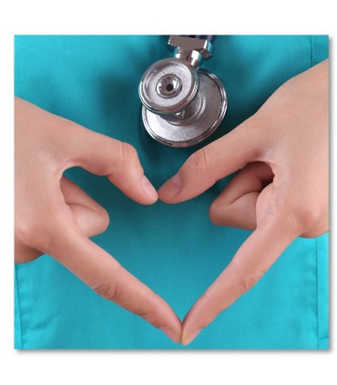 Cuadro sanidad manos corazon con estetoscopio